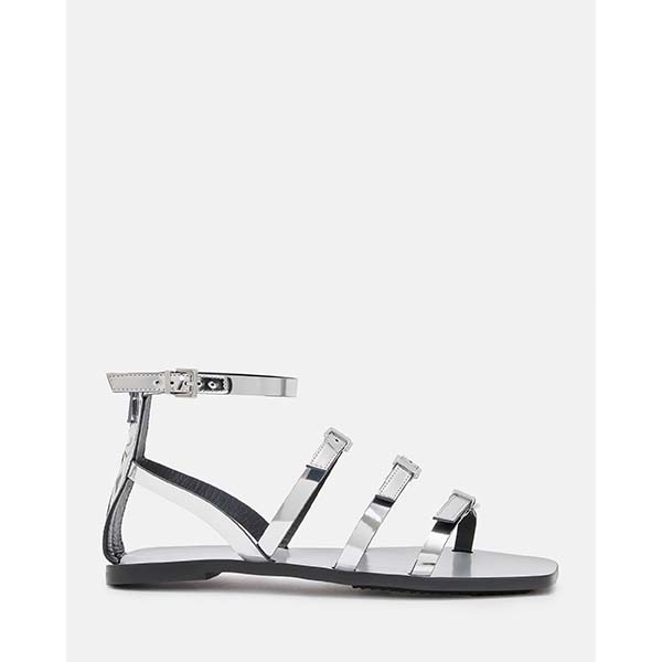 Allsaints Australia Womens Lore Metallic Leather Gladiator Sandals Silver AU42-897